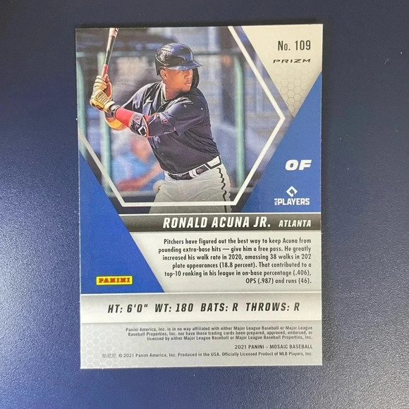 Ronald Acuna Jr Green Mosiac Prizm 2021 Panini Mosaic MLB Atlanta Braves - Picture 2 of 2